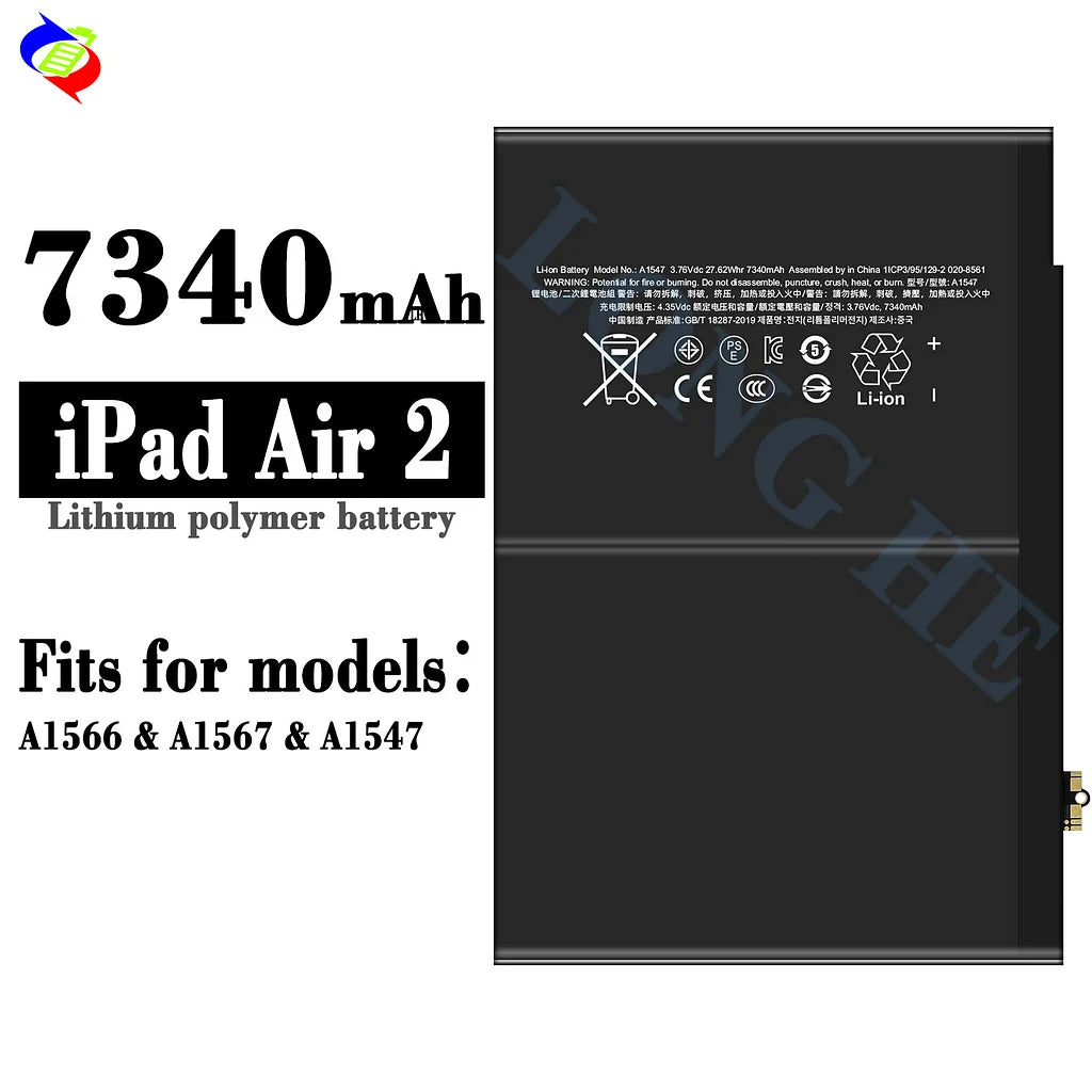 For iPad 6 (2018) / Air 2 (2014) / A1566 / A1567 / A1547 Battery (SKU: 14008)