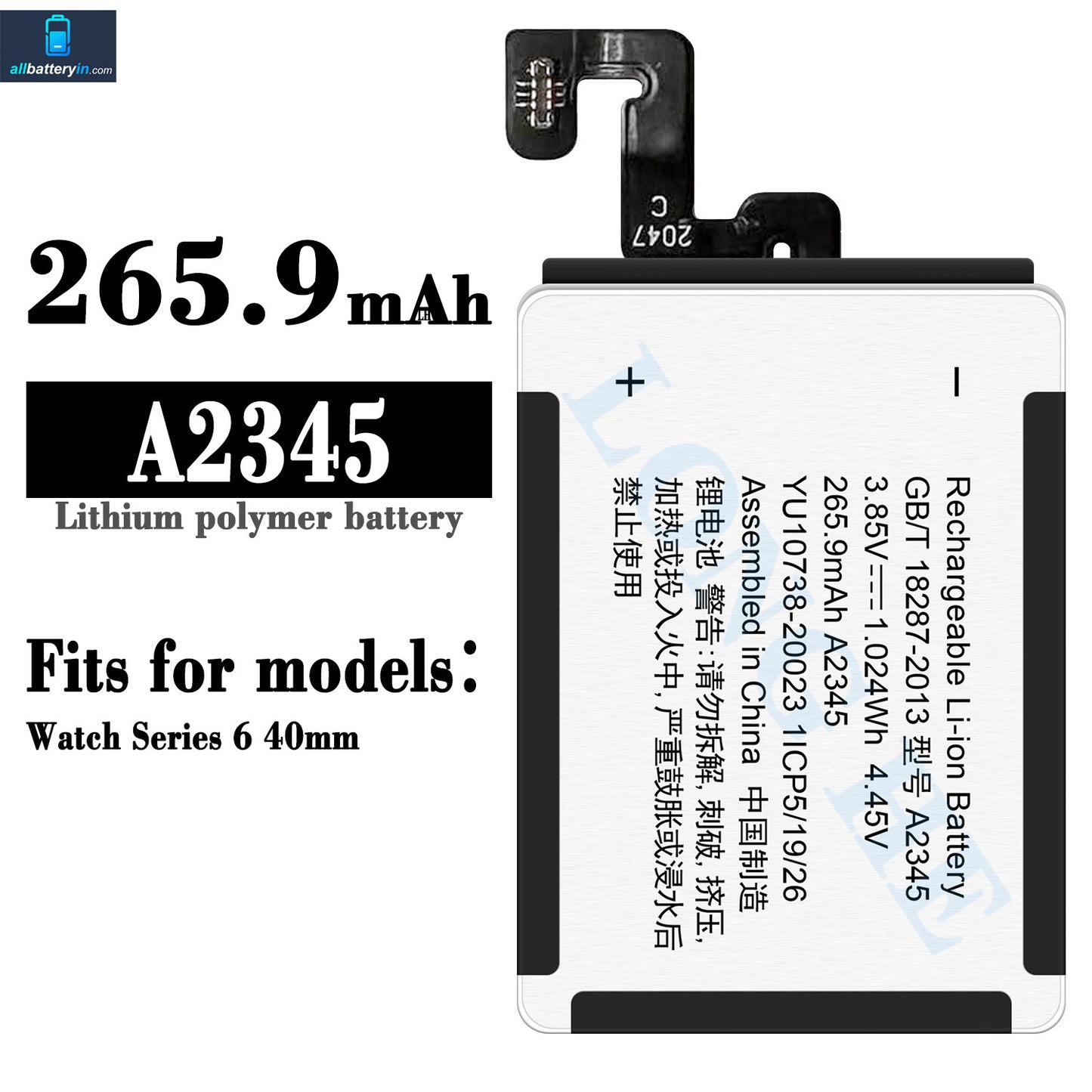 For Apple Watch S6 40mm Battery 265.9mAh (SKU: 13080)
