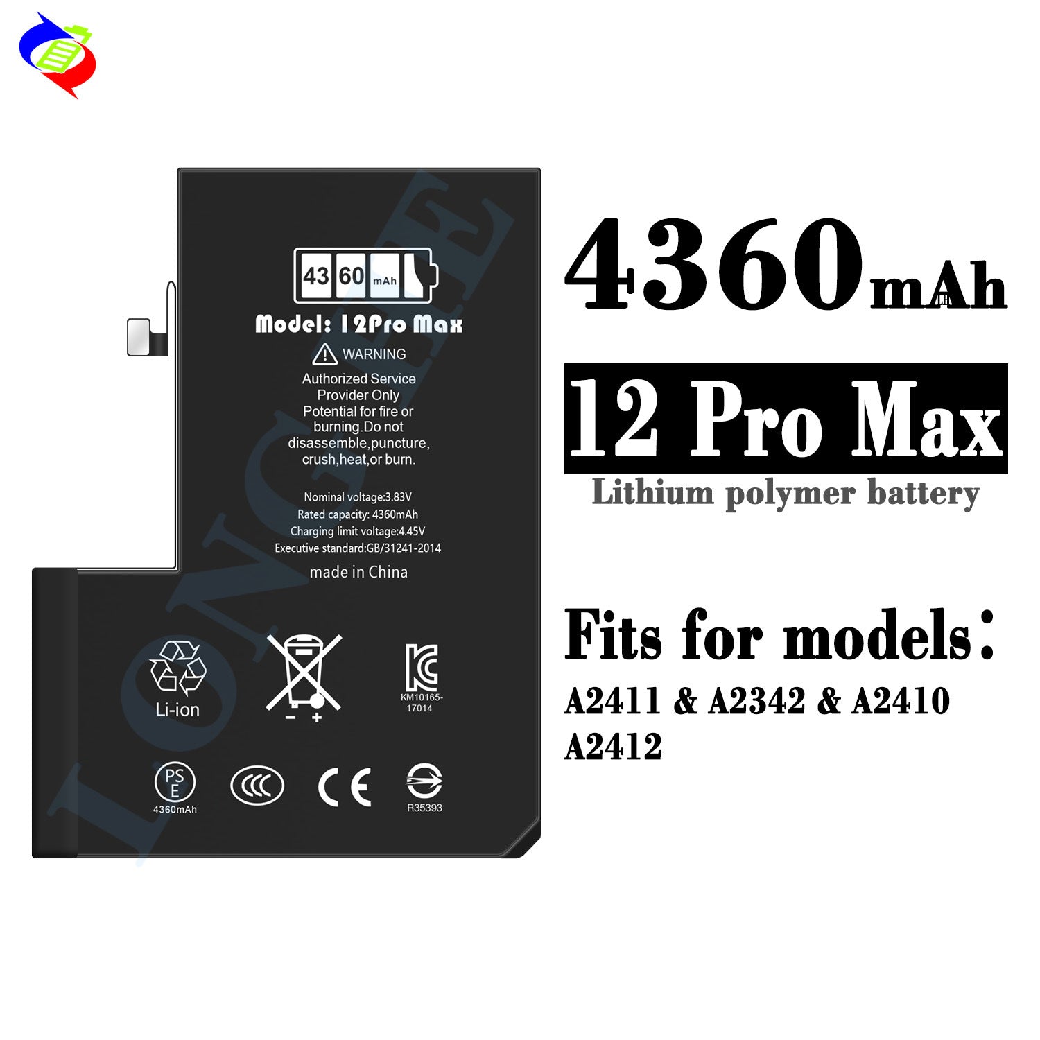 For iPhone 12 Pro Max High Capacity Run Diagnostic Battery 4360mAh (SKU: 10845)