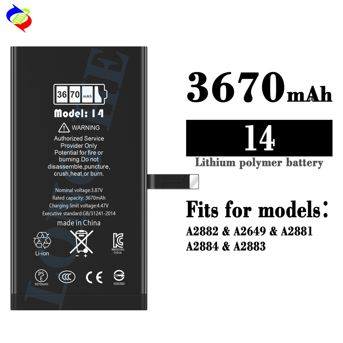 For iPhone 14 High Capacity Run Diagnostic Battery 3670mAh (SKU: 10855)
