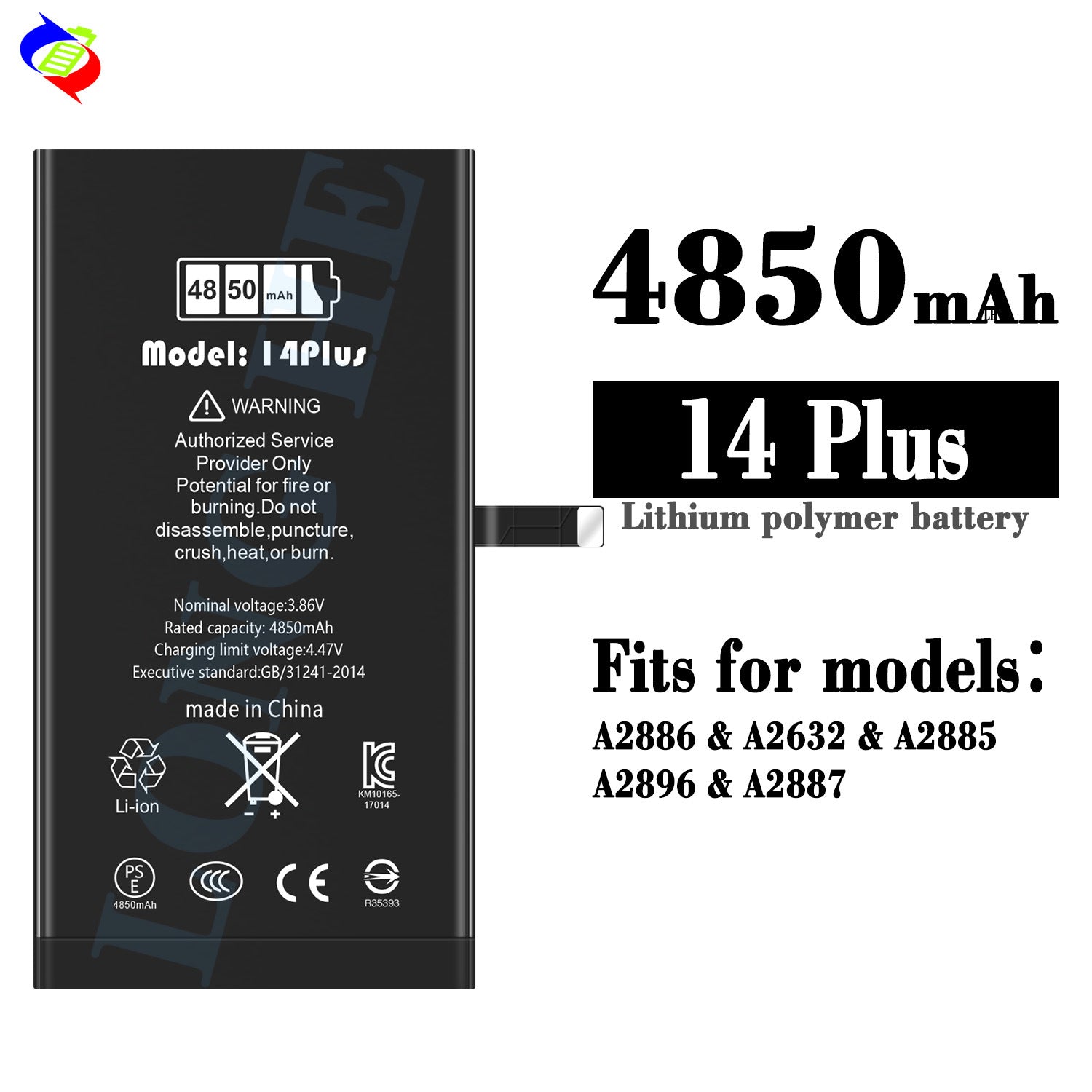 For iPhone 14 Plus High Capacity Run Diagnostic Battery 4850mAh (SKU: 10857)