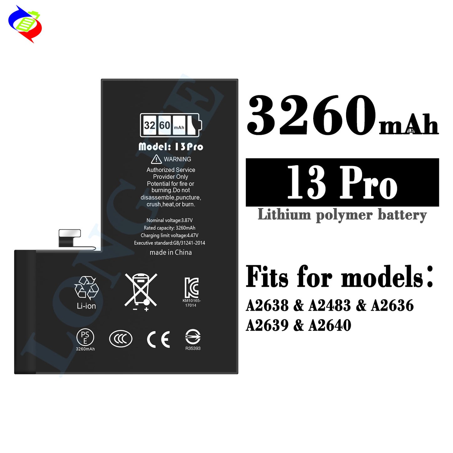 For iPhone 13 Pro High Capacity Run Diagnostic Battery 3260mAh (SKU: 10851)