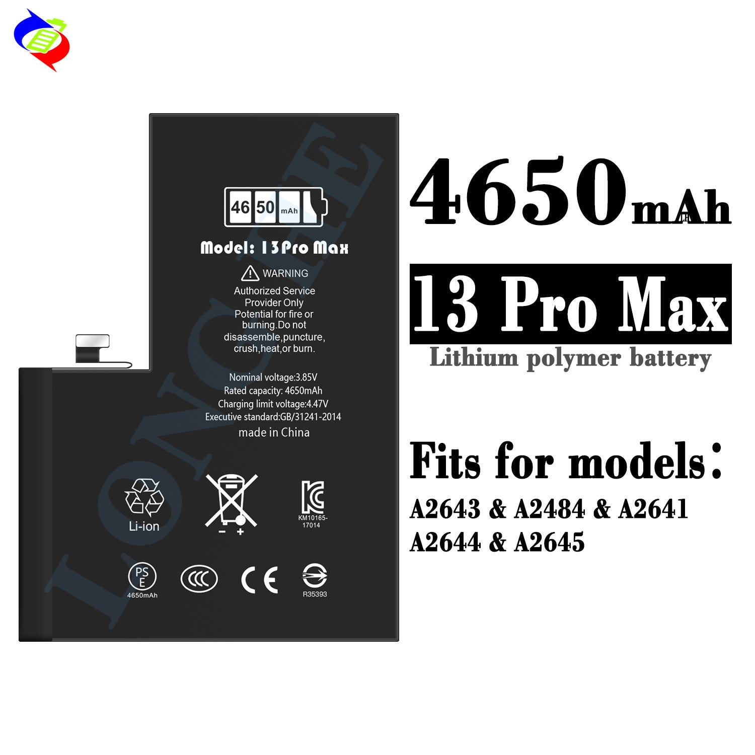 For iPhone 13 Pro Max High Capacity Run Diagnostic Battery 4650mAh (SKU: 10853)