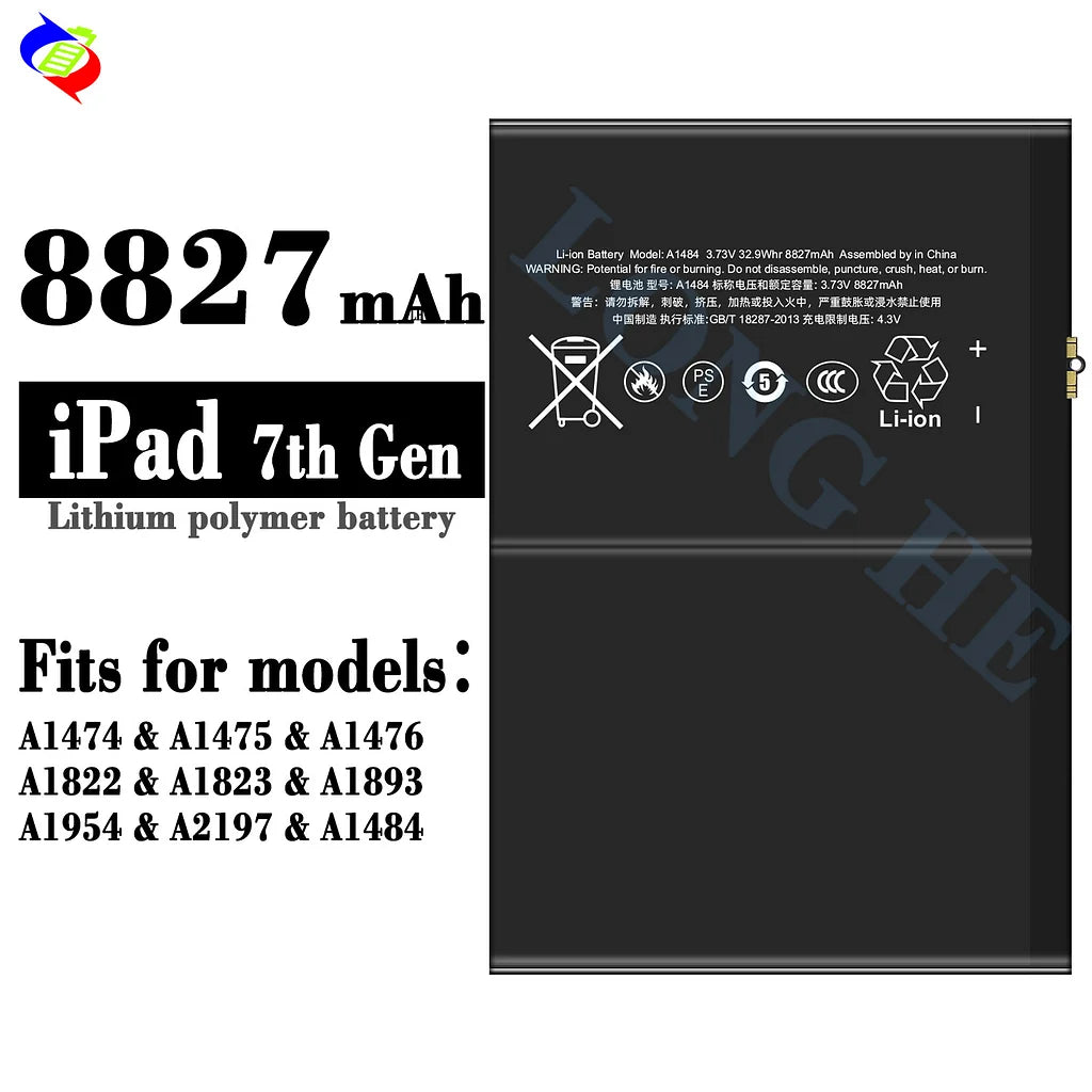 For iPad 5 (2017) / 7 (2019) / 8 (2020) / 9 (2021) / iPad Air /A1474/A1475/A1476/A1822 Battery (SKU: 14007)